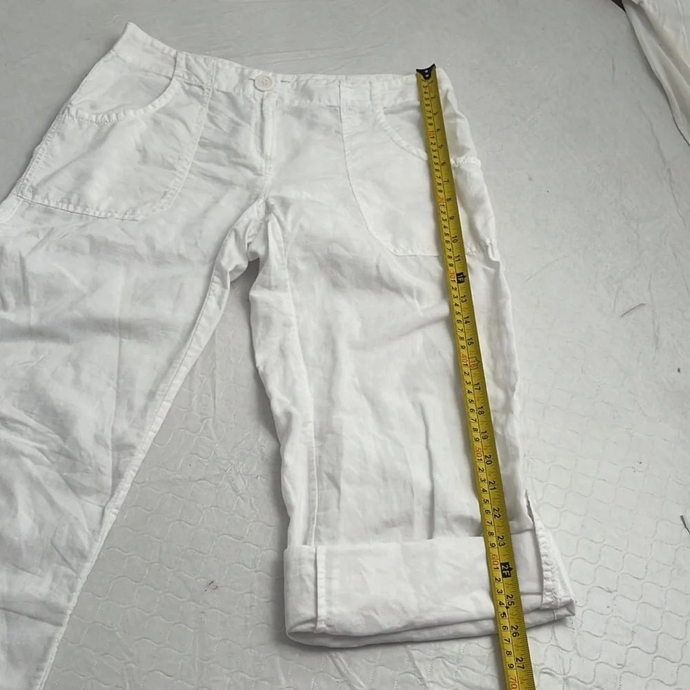 H&M white linen wide leg roll up pants